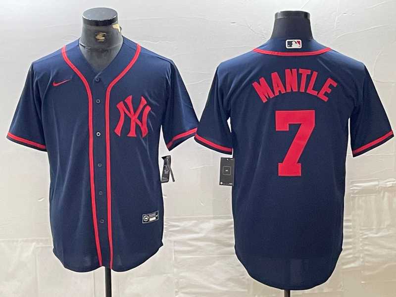 Men's New York Yankees #7 Mickey Mantle Navy Red Fashion Cool Base Jersey,We sell and wholesale Men's New York Yankees #7 Mickey Mantle Navy Red Fashion Cool Base Jersey on line form chian!
